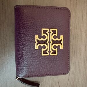 Tory Burch Aubergine Leather Wallet with Gold Logo